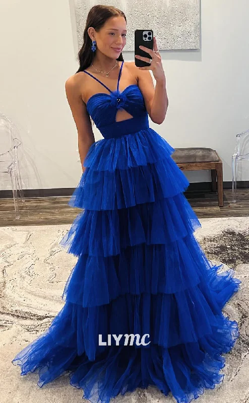 LP1278 - Sweetheart Spaghetti Straps Tiered A-Line Tullen Ball Gown Prom Dresses Tulle Dress Puff