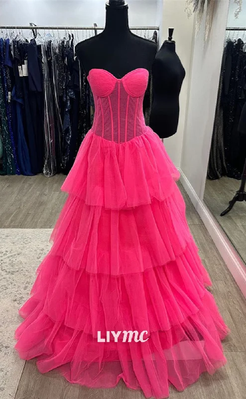 LP780 - A Line Sweetheart Tulle Pink Semi Formal Prom Dress Tulle Dress Design