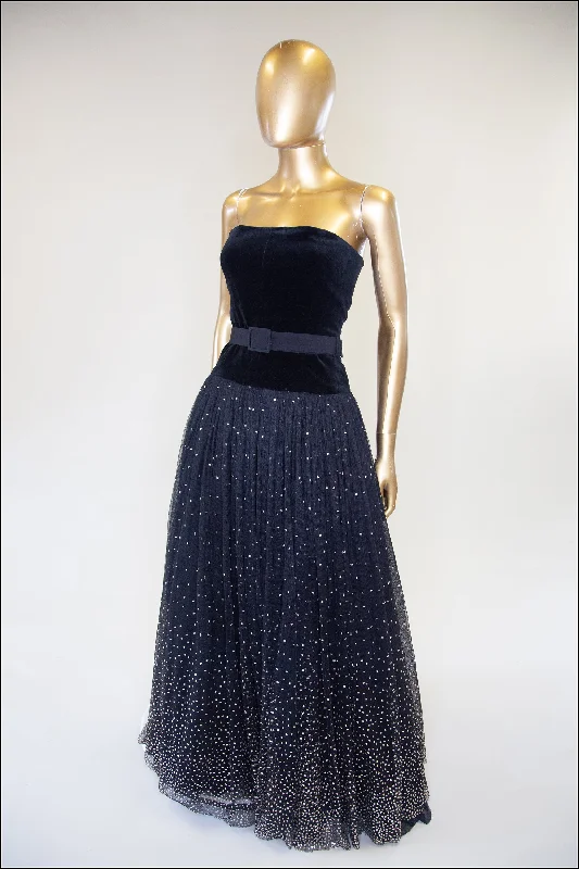 Vintage 1950s Velvet Tulle Glitter Ballgown Dress Vintage Tulle Dress