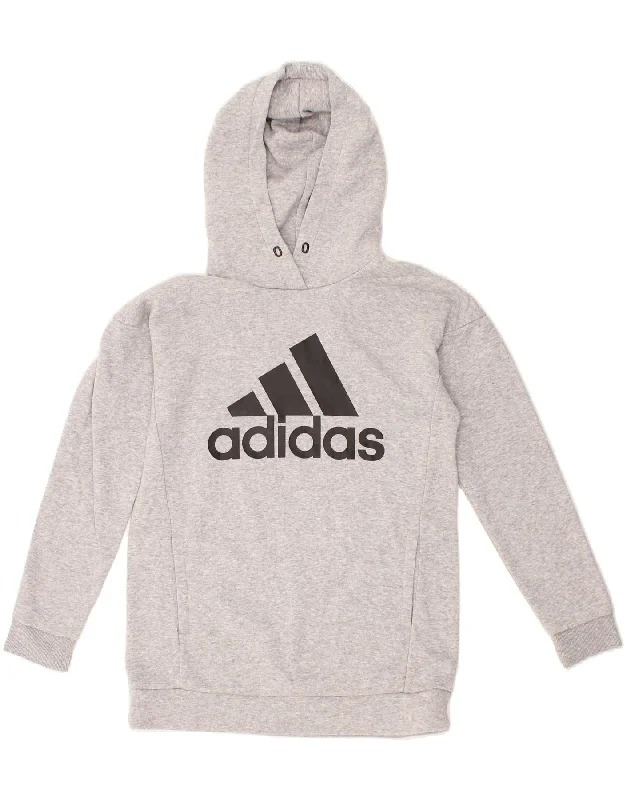 ADIDAS Womens Graphic Hoodie Jumper UK 4/6 XS Grey Cotton Layering sweaters