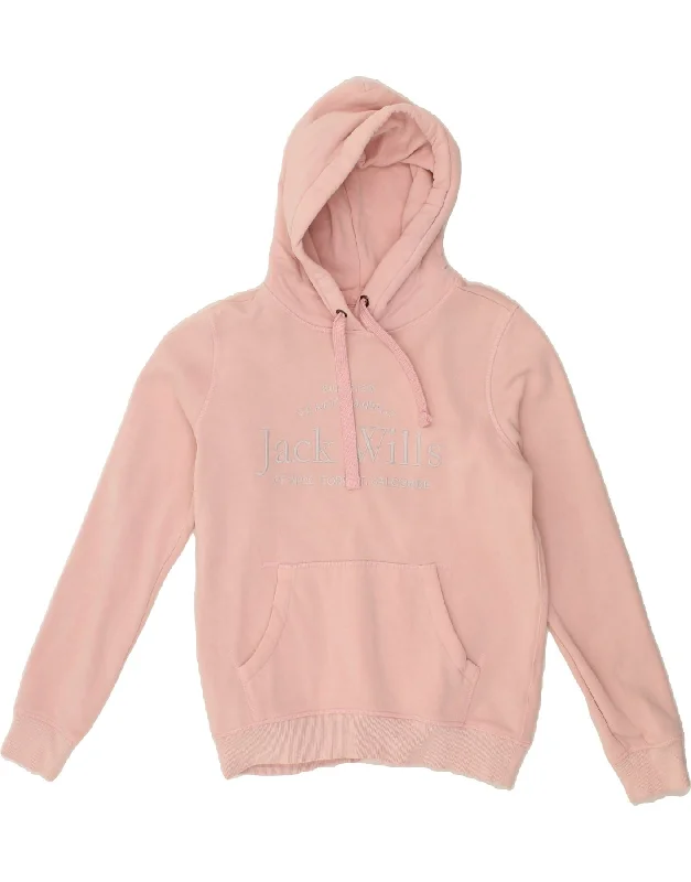 JACK WILLS Womens Oversized Graphic Hoodie Jumper UK 10 Small Pink Cotton Oversized sweaters