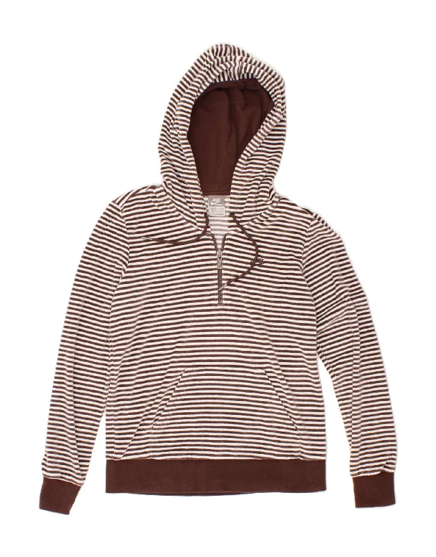 NIKE Womens Hoodie Jumper UK 16/18 Large Brown Striped Cotton Boho-style sweaters