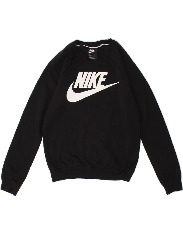 NIKE Womens Oversized Graphic Sweatshirt Jumper UK 6 XS Black Cotton Best sweaters for hiking