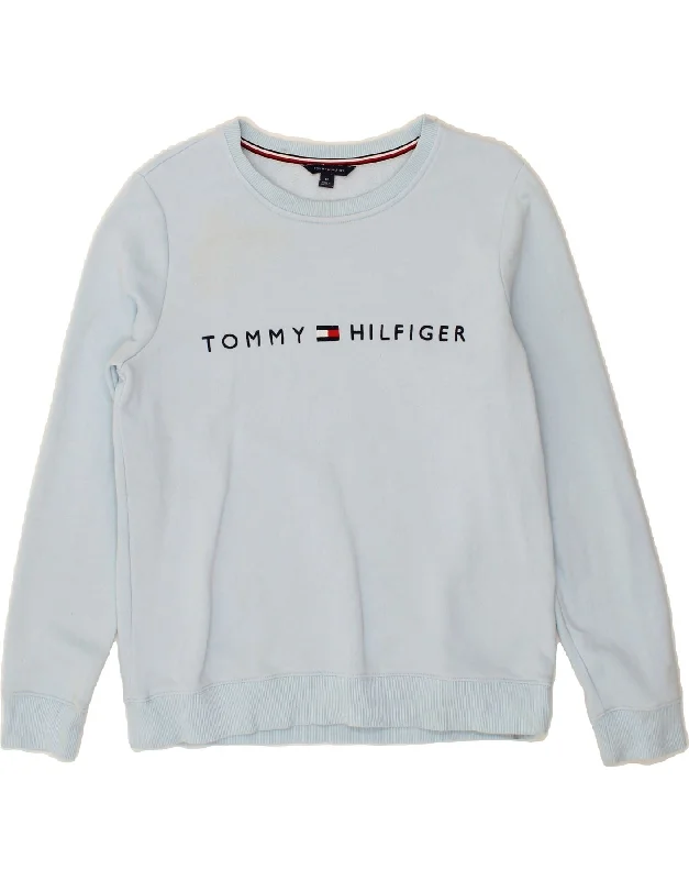 TOMMY HILFIGER Womens Graphic Sweatshirt Jumper UK 14 Medium Blue Cotton Best sweaters for winter