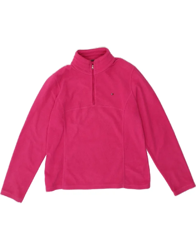 TOMMY HILFIGER Womens Zip Neck Fleece Jumper UK 18 XL Pink Water-resistant sweaters