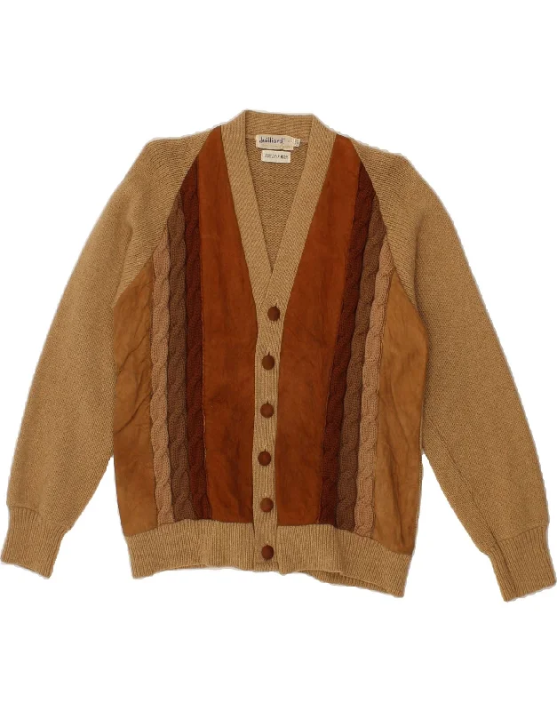 VINTAGE Womens Cardigan Sweater UK 16 Large Brown Colourblock Wool Warmest sweaters for extreme cold