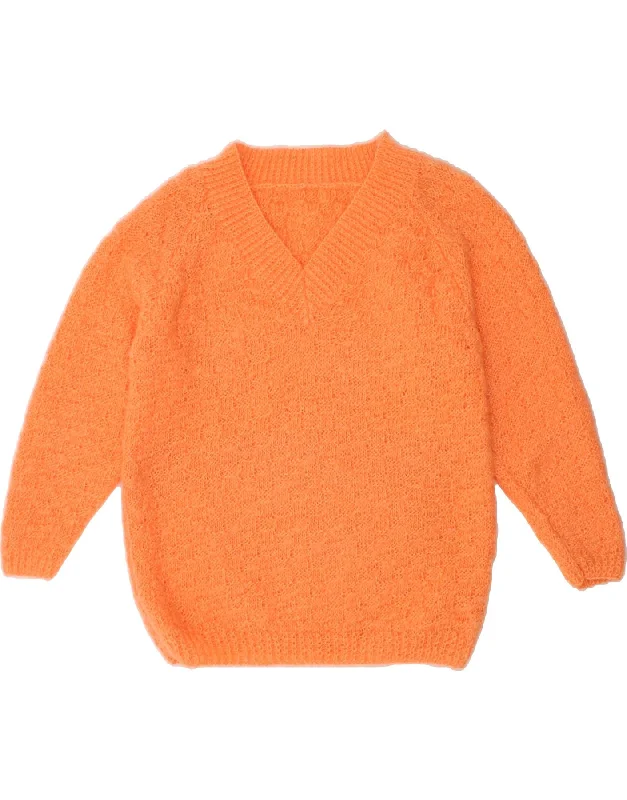 VINTAGE Womens V-Neck Jumper Sweater UK 16 Large Orange College sweaters