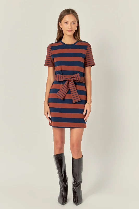 Contrast Stripe Knit Mini Dress A-line mini dresses