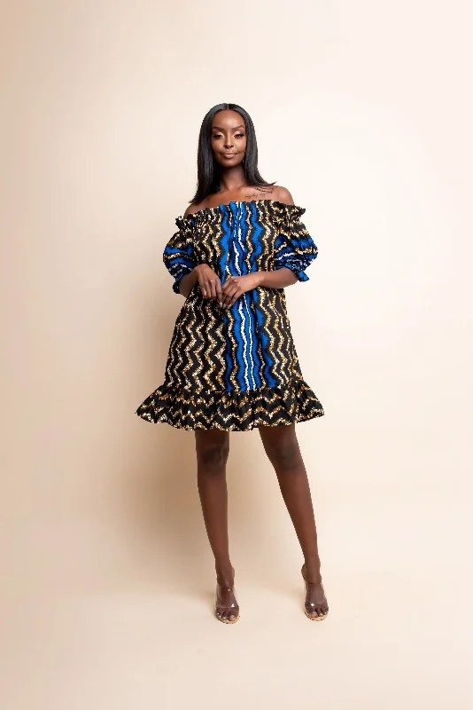 PELUMI African print Off shoulder mini dress Party mini dresses