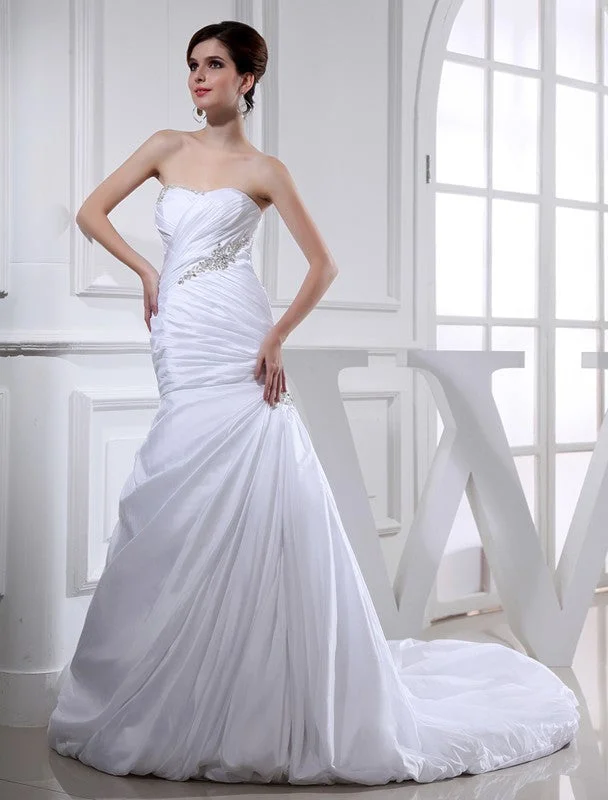 Beading Trumpet/Mermaid Long Taffeta Wedding Dresses TPP0006953 Soft Lace Gown