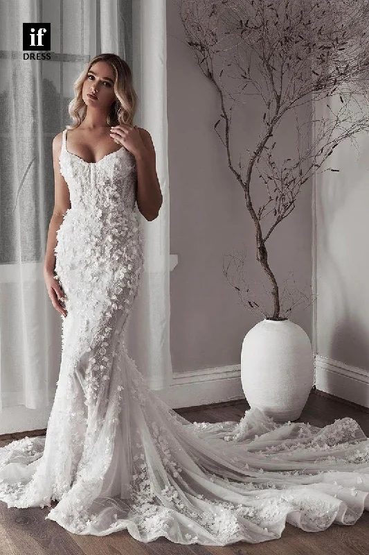 71024 - Charming Straps Scoop Lace Appliques Beach Wedding Dress Beautiful Lace Gown