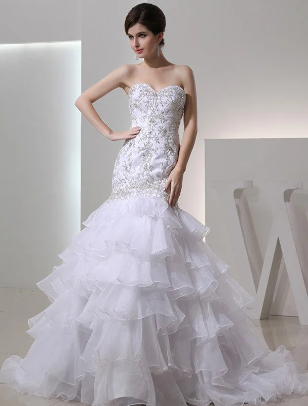 Trumpet/Mermaid Beading Sweetheart Sleeveless Organza Embroidery Wedding Dresses TPP0006929 Silk Bridal Dress