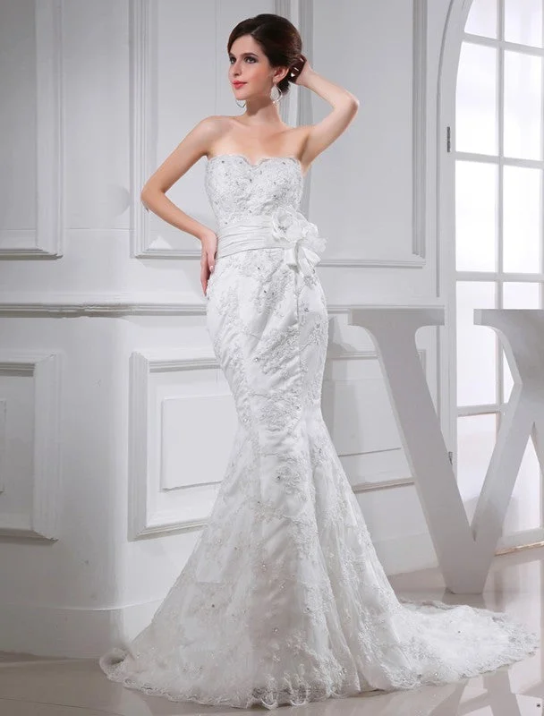 Trumpet/Mermaid Beading Sweetheart Sleeveless Satin Wedding Dresses TPP0006954 Glamorous Wedding Dress