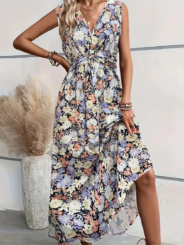 Floral Sleeveless Midi Dress A-line midi dresses