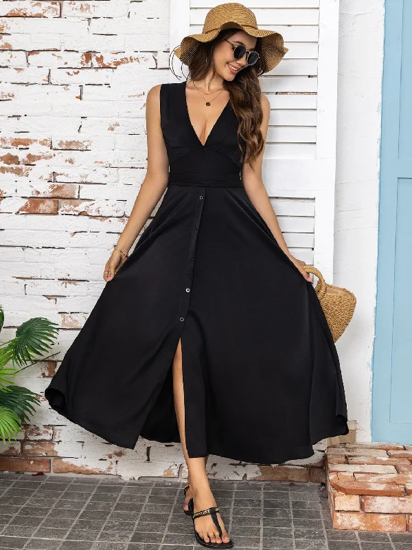 Slit V-Neck Sleeveless Midi Dress Fashion Nova midi dresses