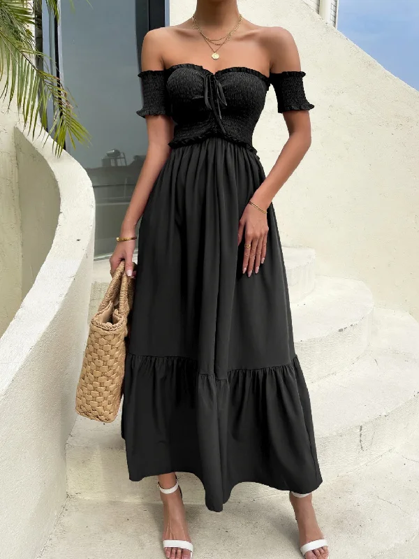 Off-Shoulder Short Sleeve Midi Dress Anniversary midi dresses