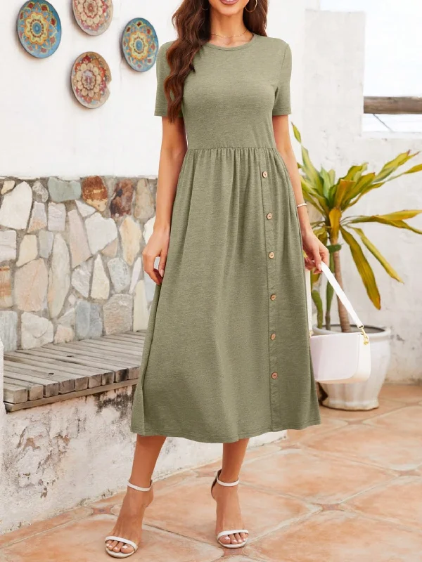 Round Neck Short Sleeve Midi Dress PrettyLittleThing midi dresses