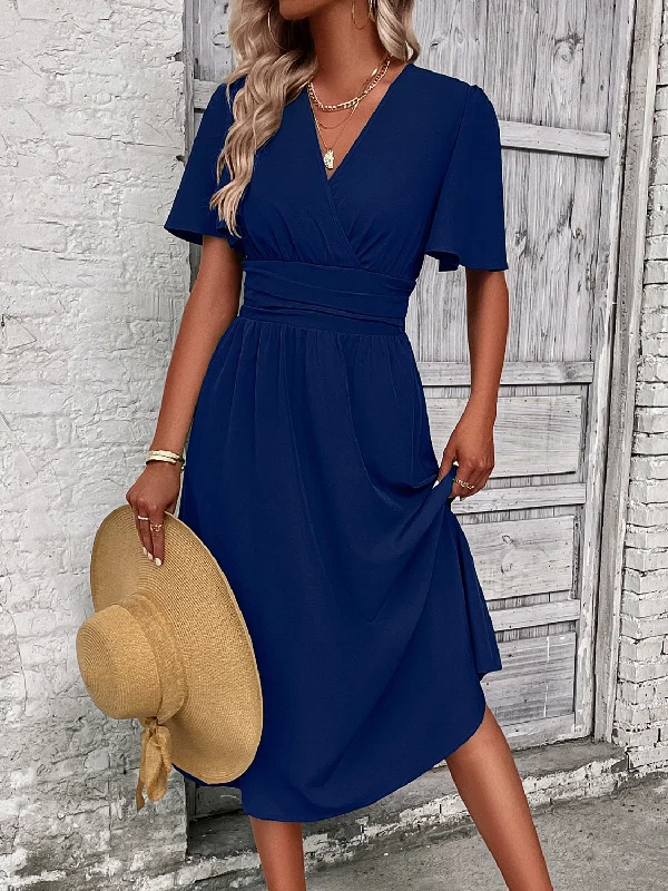 Surplice Flutter Sleeve Midi Dress Minimalist midi dresses