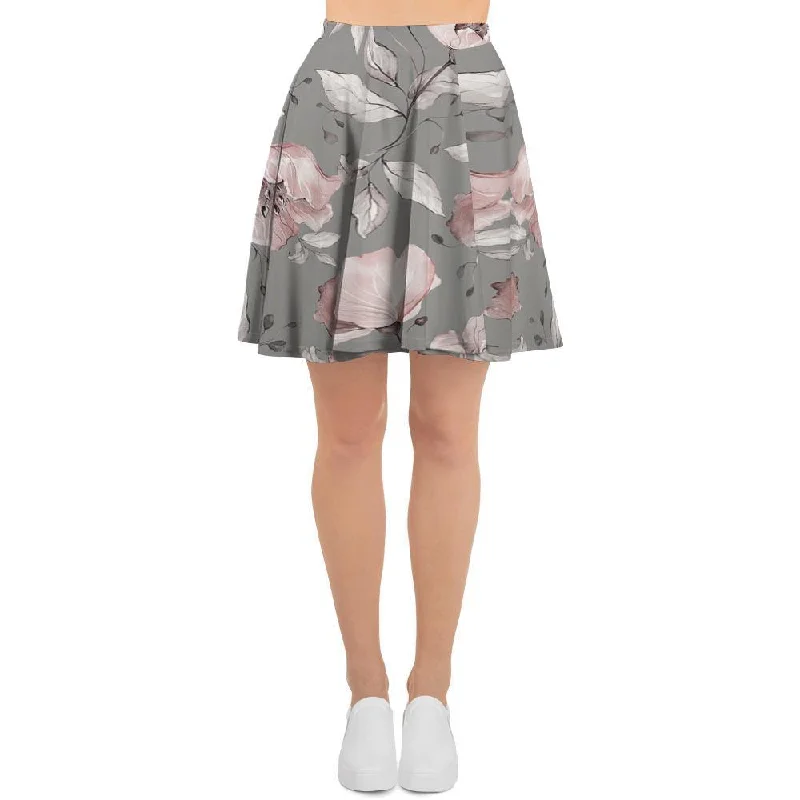 Grey Vintage Floral Print Women's Skirt Ruffled unclassified skirts