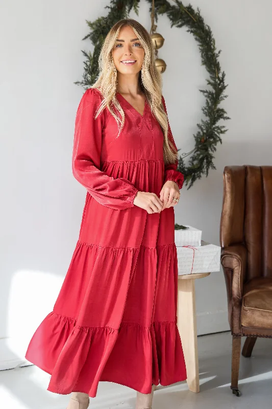 Keep Things Stylish Marsala Tiered Maxi Dress Lace maxi dresses