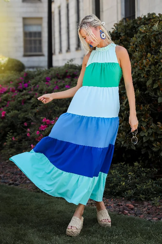 Ocean Skies Color Block Maxi Dress Edgy maxi dresses