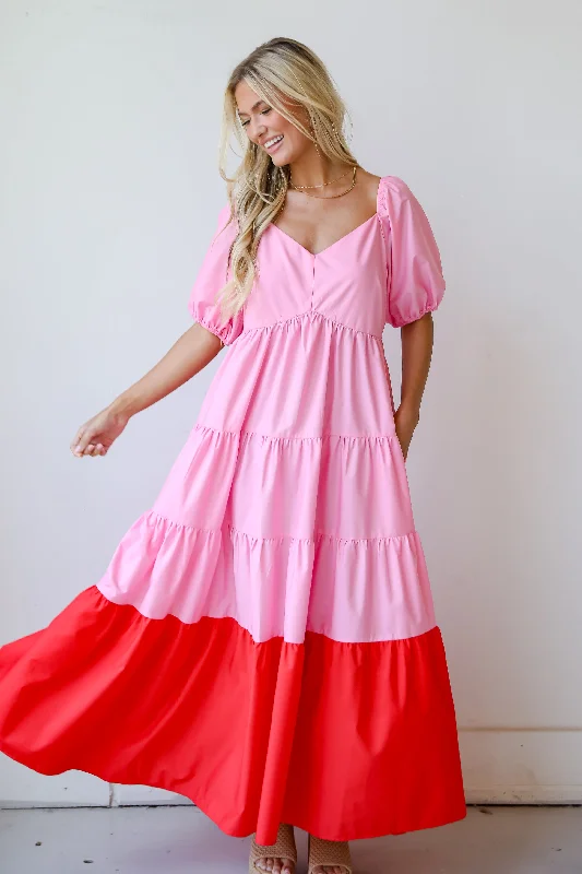 FINAL SALE - Pristine Presence Pink Tiered Maxi Dress Sequin maxi dresses