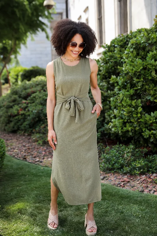 Relaxed Charm Olive Linen Tie-Front Maxi Dress Summer maxi dresses