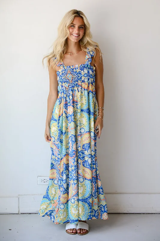 FINAL SALE - Utterly Eye-Catching Blue Paisley Maxi Dress Best maxi dresses for hourglass body shape