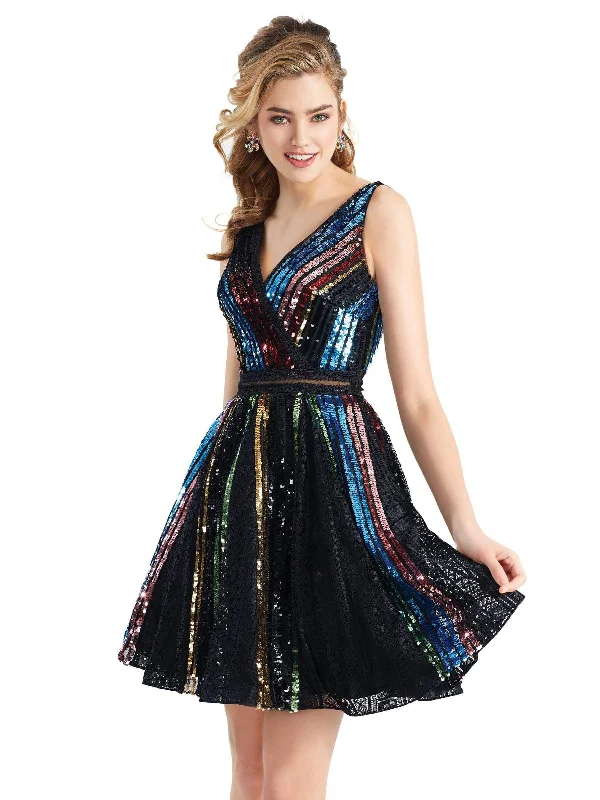 Clarisse - 3948 Sequined V-neck A-line Cocktail Dress Best value party dresses