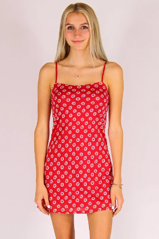 Adjustable Strap Dress - Stretchy Red Floral Best floral dresses for tall women