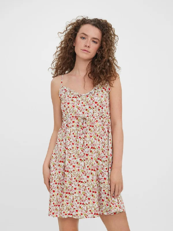 Easy Short Frill Strap Dress- Small Floral Prints Tiered floral dresses