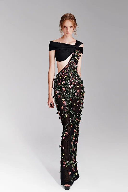 Floral embroidered tulle dress Long floral dresses