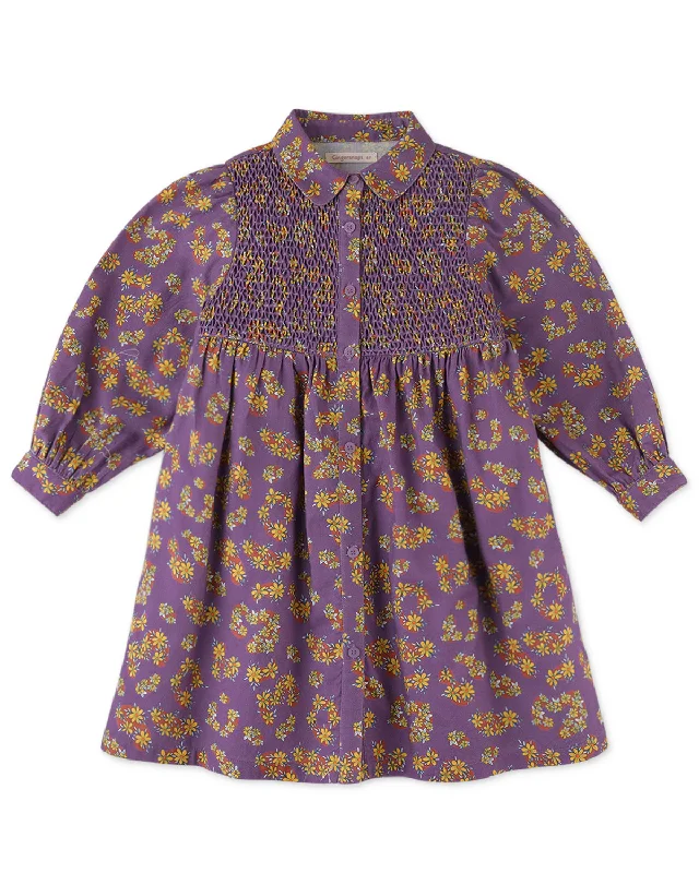 GINGERSNAPS FW24 DITSYY PRINT DIAMOND SMOCKED DRESS Comfortable floral dresses for everyday wear