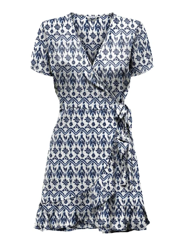 Nova Lux Short Sleeve Marlie Wrap Dress - Ikat Print Best floral dresses for petites