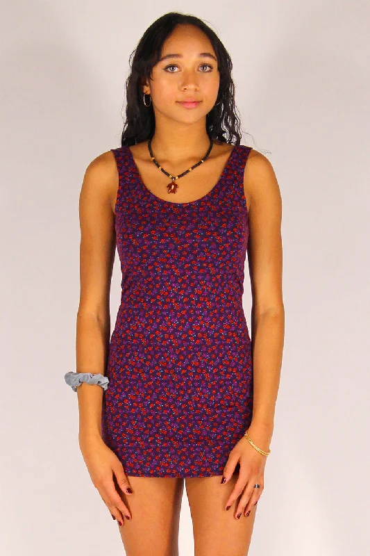 Tank Dress - Stretchy Purple with Red Floral Halter floral dresses