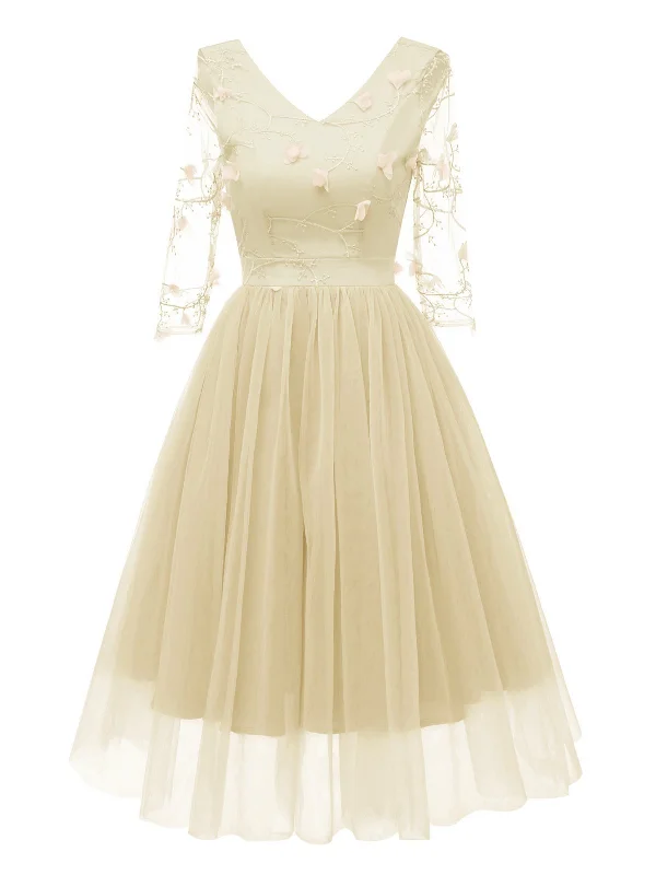 1950s Mesh Embroidery Bridesmaid Dress Short unclassified dresses