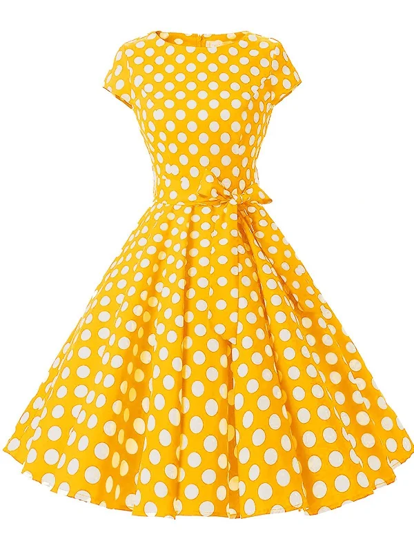 1950s Polka Dot Belted Swing Dress Comfortable unclassified dresses