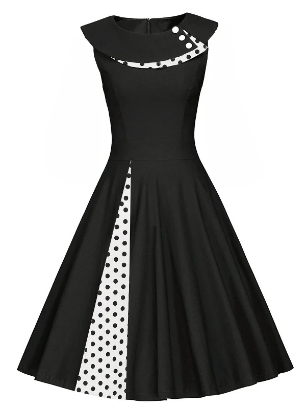 1950s Polka Dot Patchwork Swing Dress Cocktail unclassified dresses