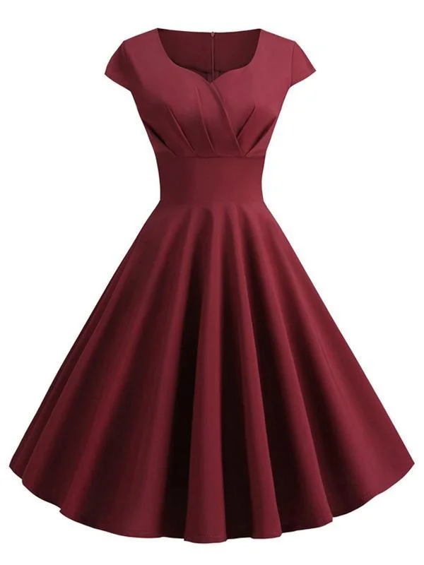 1950s Solid Sweetheart Swing Dress Color block unclassified dresses