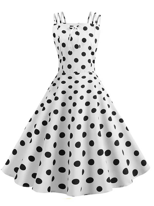 1950s Spaghetti Strap Polka Dot Dress Beaded unclassified dresses