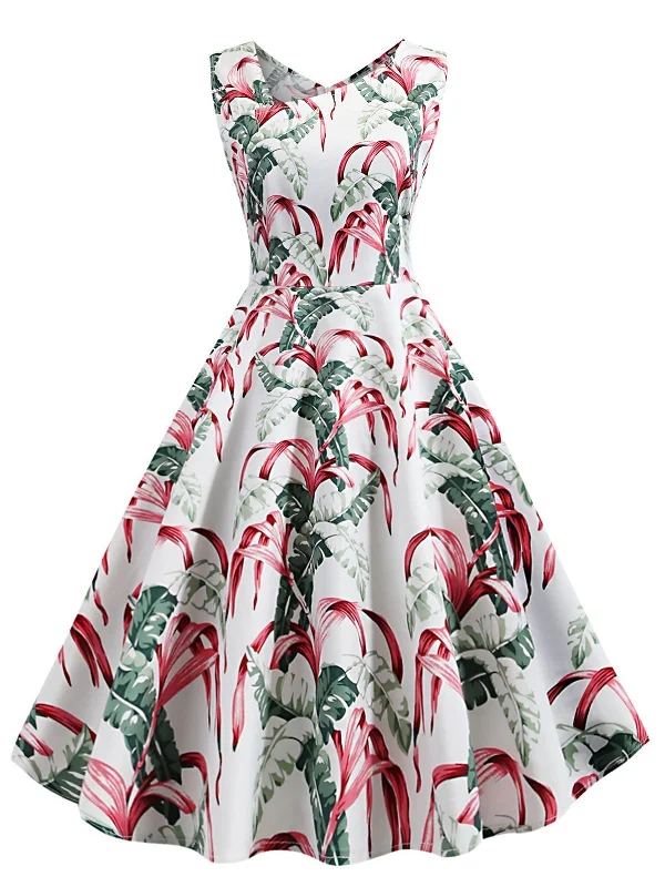 1950s Tropical Plants Swing Dress Party unclassified dresses