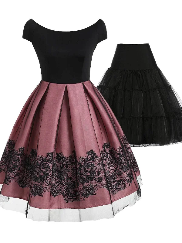 2PCS Top Seller 1950s Off Shoulder Dress & Black Petticoat Sleeveless unclassified dresses