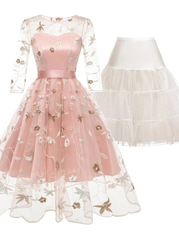 2PCS Top Seller Pink 1950s Dress & White Petticoat Knitted unclassified dresses