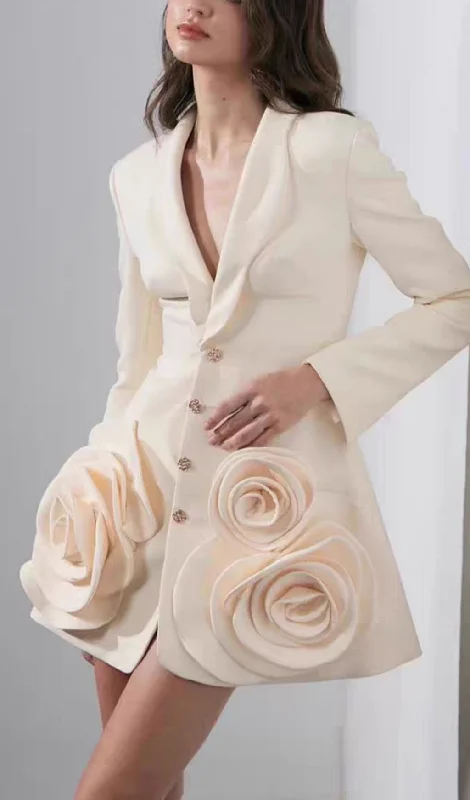 3D FLOWER BLAZER DRESS IN BEIGE Bodycon unclassified dresses