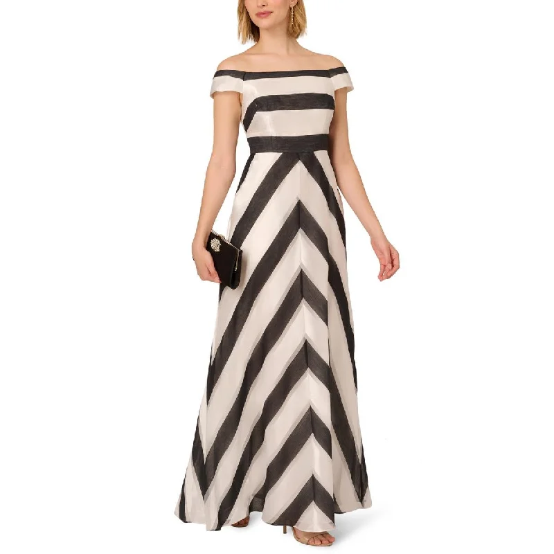 Adrianna Papell Womens Striped Off-The-Shoulder Evening Dress Bright color unclassified dresses