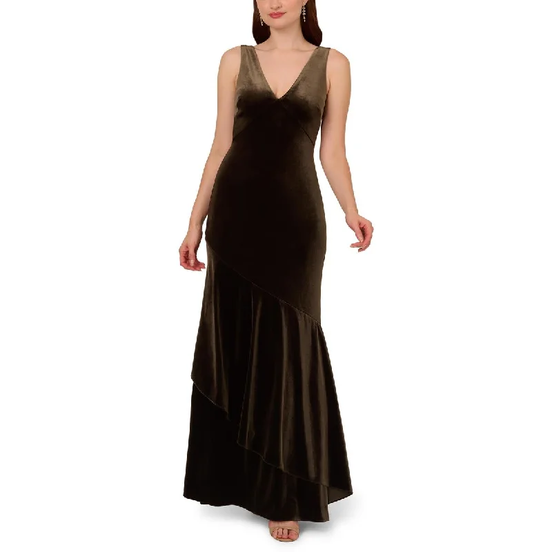 Adrianna Papell Womens Velvet Flounce Hem Evening Dress Velvet unclassified dresses