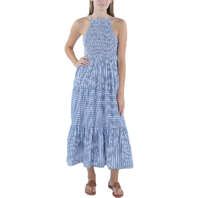 Aqua Womens Smocked Striped Sundress Floral unclassified dresses