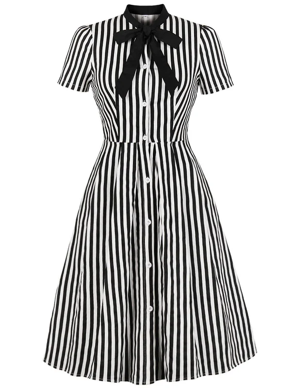 Black 1940s Stripe Bow Dress Bodycon unclassified dresses