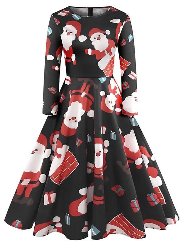 Black 1950s Christmas Santa Claus Dress Casual chic unclassified dresses