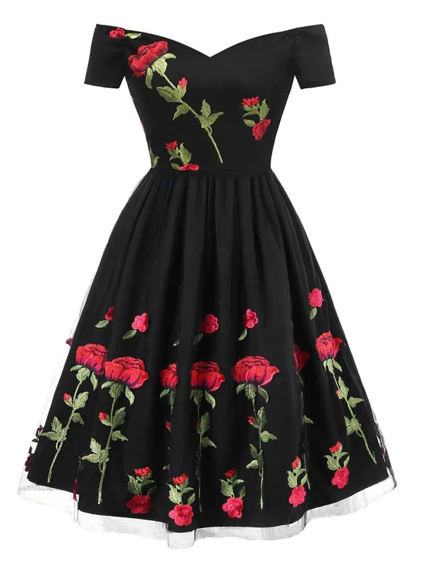 1950s Rose Embroidery Dress Fashionable unclassified dresses